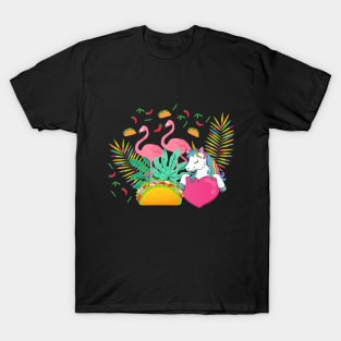 Flamingo And Tacos Face Mask, Tacos and unicorn face mask. T-Shirt